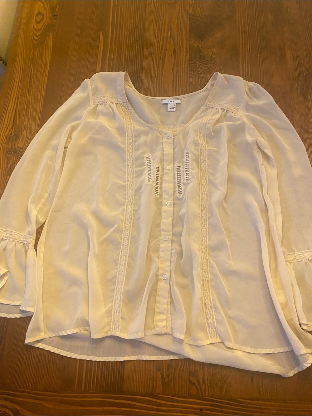 Bar III Cream Lace-Trim Button Front Blouse